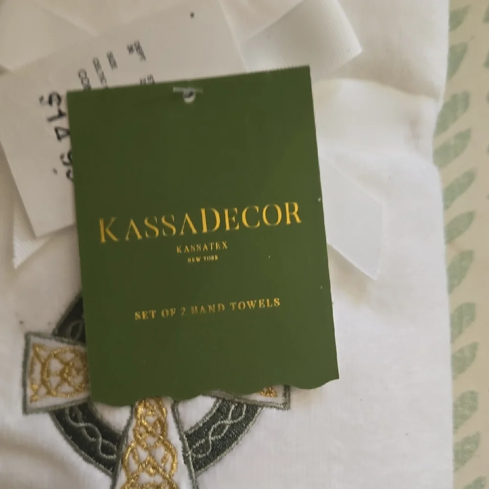 White Tee with Gold and Dark Green Embroidered Celtic Cross